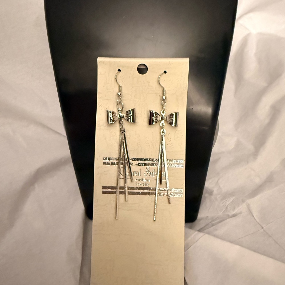 Elegant Silver Bow Dangle Earrings
